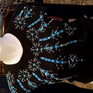 Black beaded long sleeve vintage tee shirt 100% cotton made in hong kong